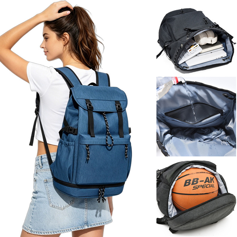 Ready-Stock Basketball Bag with Independent Shoe Compartment, Backpack, Dry and Wet Separation Bag, Sports Bag, Large Capacity Computer Bag, Student School Bag
