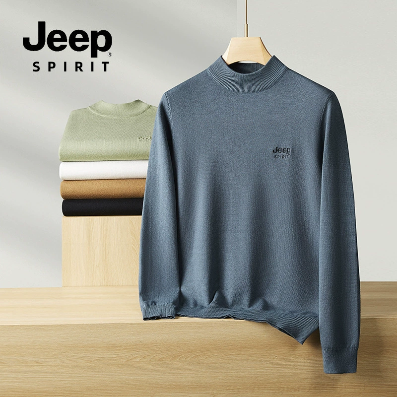 JEEP SPIRIT 2024 мужская весна и осень новый высококачественный сплошной цвет модный повседневный свитер свитер для мужчин