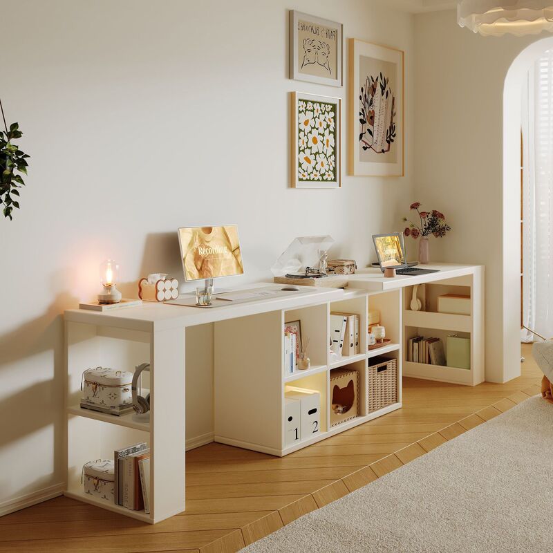 Double Desk for Home Use, Student Study Desk, Computer Office Desk, Bedroom Vanity Table, Corner Desk with Integrated Bookshelf Double Desk for Home Use, Student Study Desk, Computer Office Desk, Bedroom Vanity Table, Corner Desk with Integrated Bookshelf