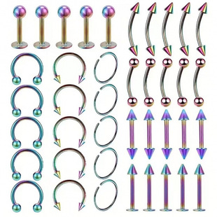 Cross-Border European and American 40-Piece Set of Stainless Steel Lip Nails, Eyebrow Nails, Nose Nails, Tongue Nails, Nose Rings, Navel Rings Mixed Set in Stock