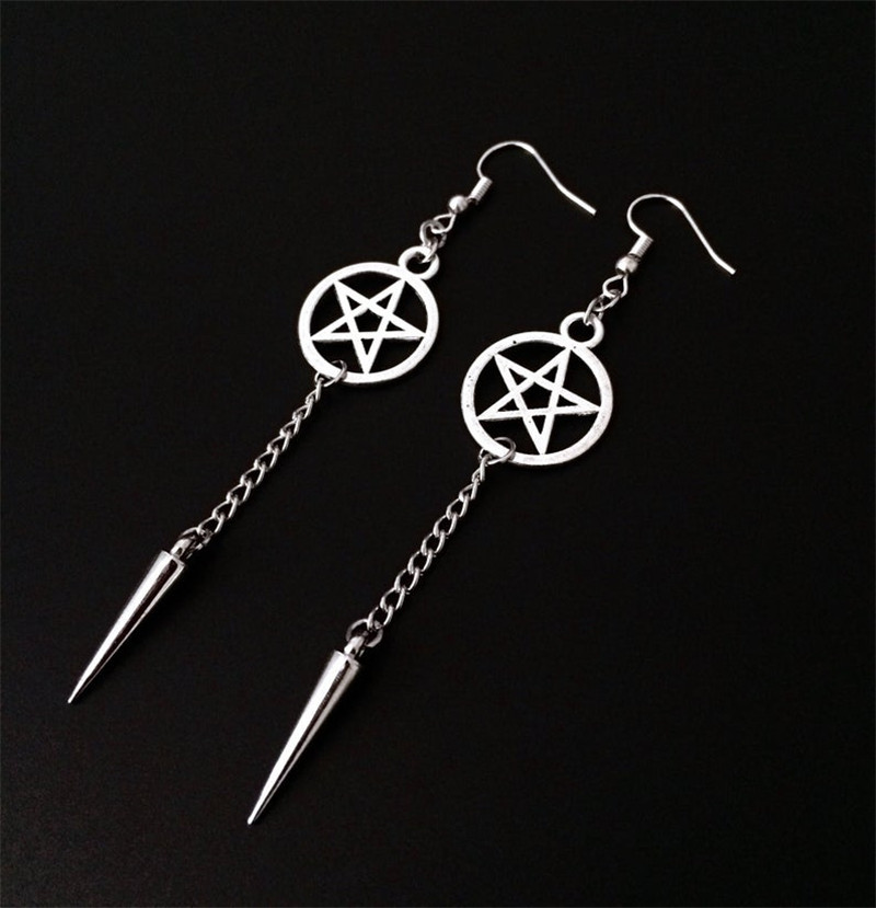 Holiday, Street Occasion Alloy Material Pentagram, Cross Pattern Gothic Retro Pentagram Cross Alloy Plating Women's Drop Earrings