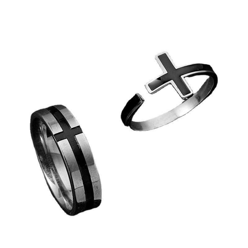 Joyería transfronteriza de acero inoxidable de corte por láser corrosión goteo Cruz de apertura de la personalidad fabricante de anillo de acero de titanio ajustable