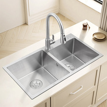 304 finely brushed stainless steel handmade double-bowl sink