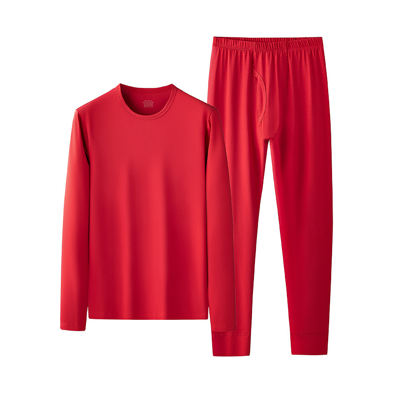 Nueva pareja de otoño e invierno modal de algodón transfronterizo, ropa de otoño cálida roja, pantalones largos, juego de base de año natal en stock