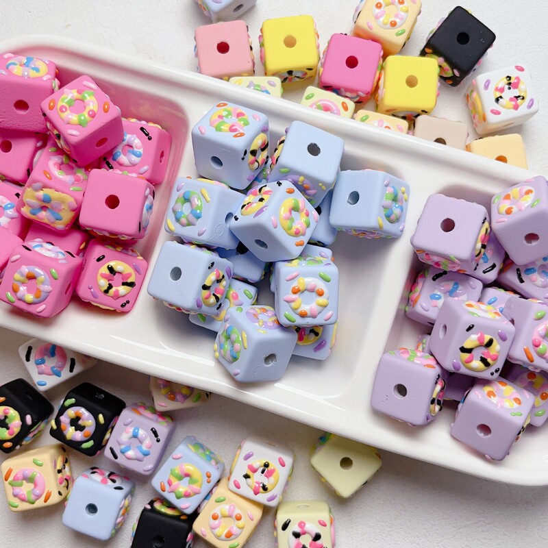 Cute Macaron Square Donut Hand-painted Beads Straight Hole Loose Beads diy Hand-made Beaded Bracelet Jewelry Material