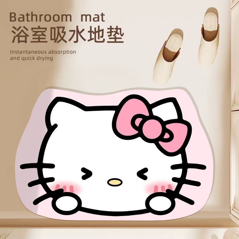 Hellokitty Cute Soft Diatom Mud Bathroom Floor Mat Absorbent Non-Slip Bathroom Carpet Absorbent Mat Foot Mat