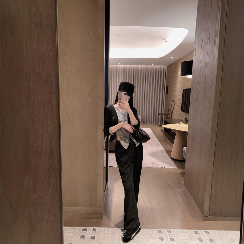 高品质推荐 假两件开衫上衣+垂坠感长裤两件套女2025秋冬新款套装|undefined