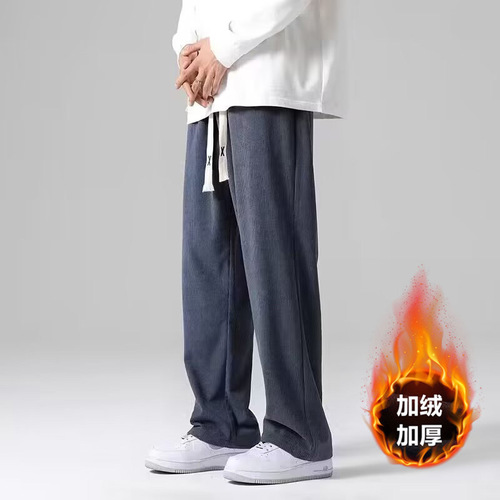 Corduroy pants, men's large size loose straight pants, American draping and velvet thick casual sports pants for autumn and winter