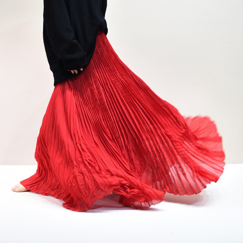 Chiffon 6m Large Hem Skirt for Women Spring/Summer 2026 Double Pleated A-Line Skirt Mid-Length Slimming and Flowy