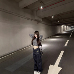 高版本~复古高腰双扣阔腿牛仔裤女秋冬设计感宽松显瘦垂感直筒裤