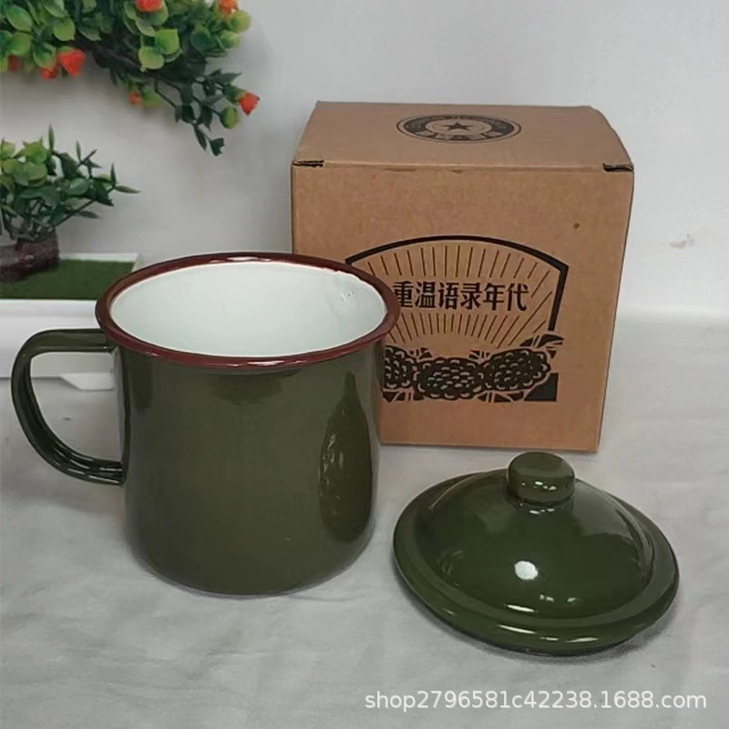 Taza de esmalte de hierro retro nostálgica clásica cinta de cita cubierta marca taza logotipo mayorista antiguo taza de té para niños