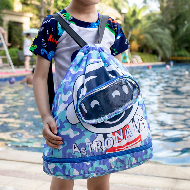 Dibujos animados lindo bolso de natación para niños con separación seca y húmeda bolso de playa impermeable mochila bolso de ropa deportiva para niños y niñas