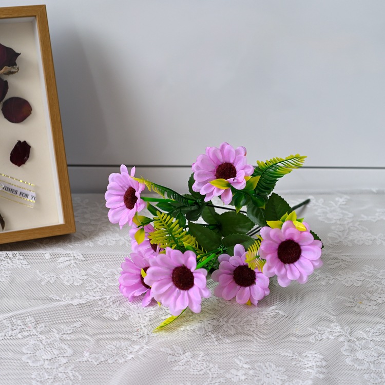 Flor de margarita artificial con 7 cabezas, margarita africana, flor de seda de manzanilla, arreglo floral decorativo de crisantemo, ramo artificial.