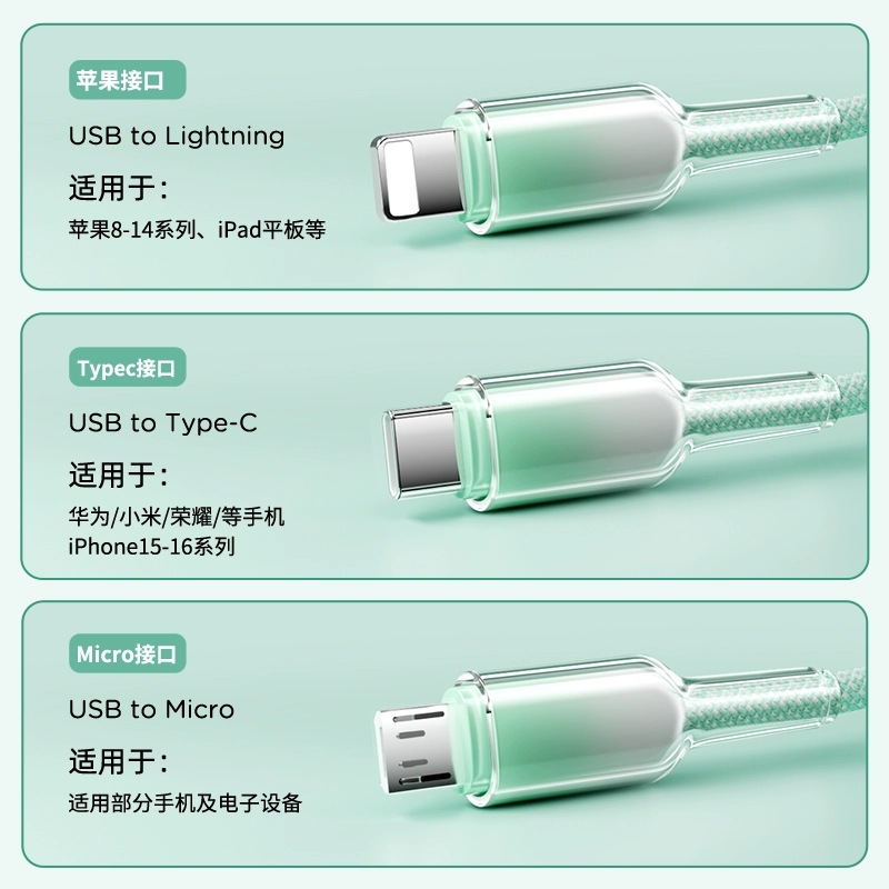 氷結グラデーションカラーの3in1データケーブル、Type-C超急速充電ケーブル、Huawei急速充電対応|undefined