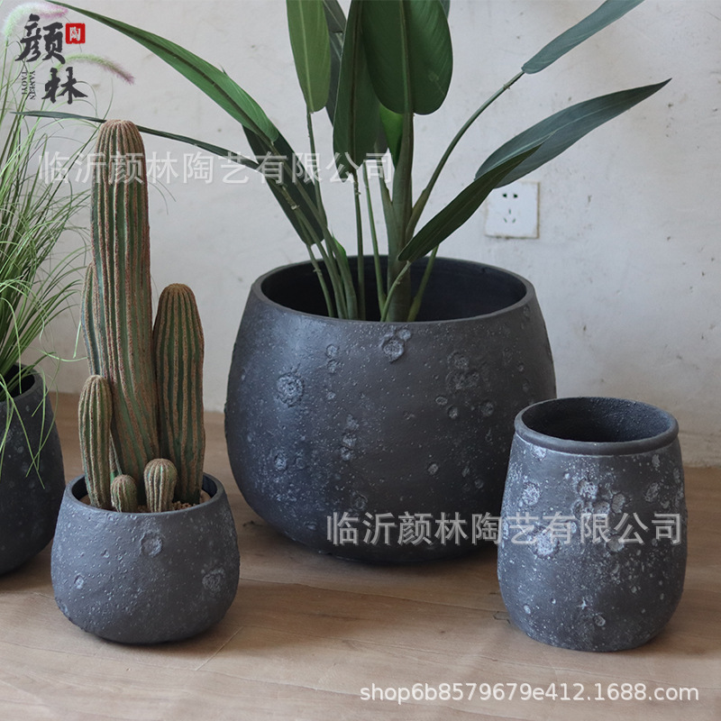 Nórdico negro gris magnesio maceta de barro para el hogar de la decoración de la sala de estar maceta verde al aire libre simple maceta de gran boca