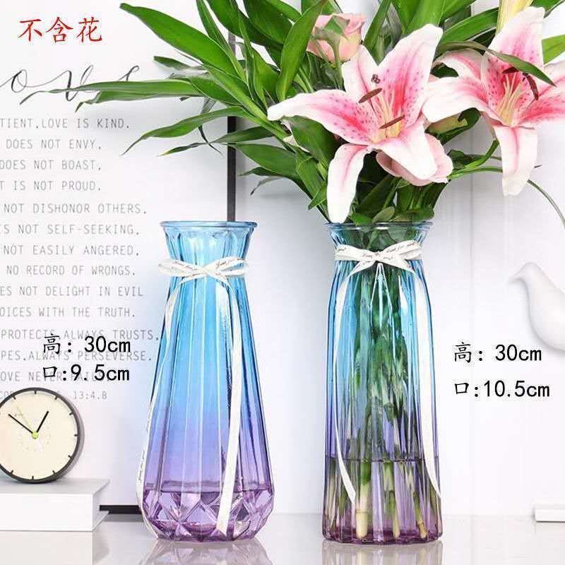 クリエイティブな花瓶ガラス透明水リビングルームの装飾品フラワーアレンジメント北欧シンプルなリッチバンブードライフラワー|undefined