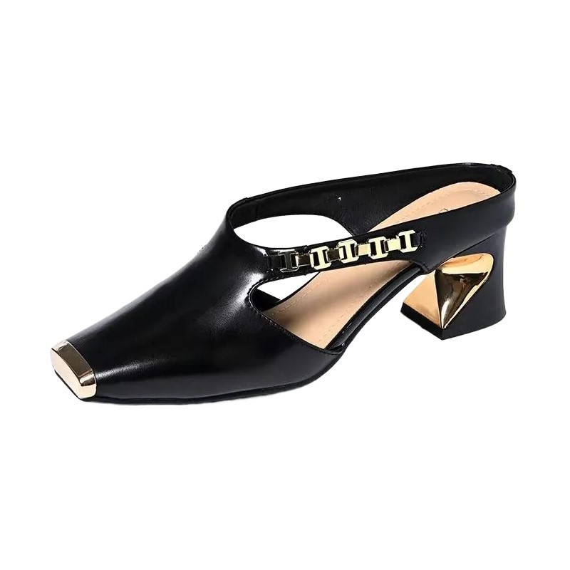 Explosiones de moda zapatillas de cabeza cuadrada y media para mujeres 2026 verano nuevo nicho de diseño de un pedazo de zapatillas de cabeza image 5