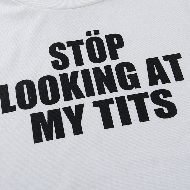 Autumn Sexy Cropped T shirt Casual Slim Fit All Match Letters Printed Minicoat Women Clothing