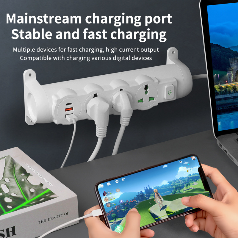 Escritorio creativo bloqueable gong cable fijo con cable en la pared USB giratorio multipropósito placa de conexión de conexión