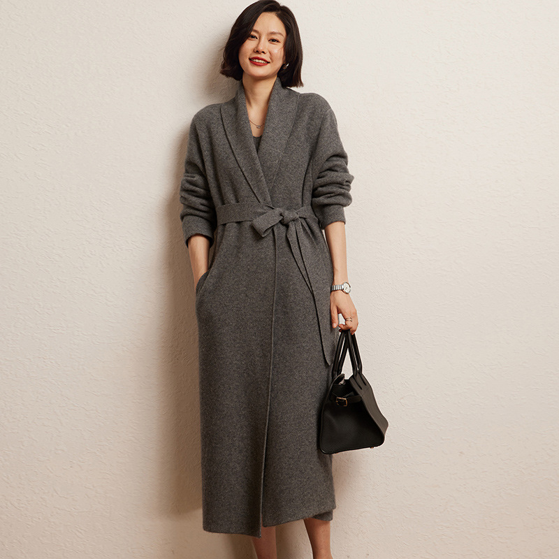 软糯山羊绒秋冬新款外套长款开衫女士宽松慵懒风针织开衫气质大衣