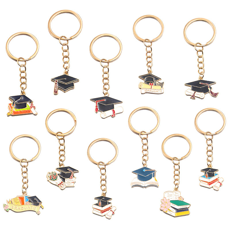 A Variety of European and American Cross-Border Personalized Alloy Jewelry Accessories, Graduation Season Charm, Doctor's Hat, Flowers, Exam Paper Keychain
