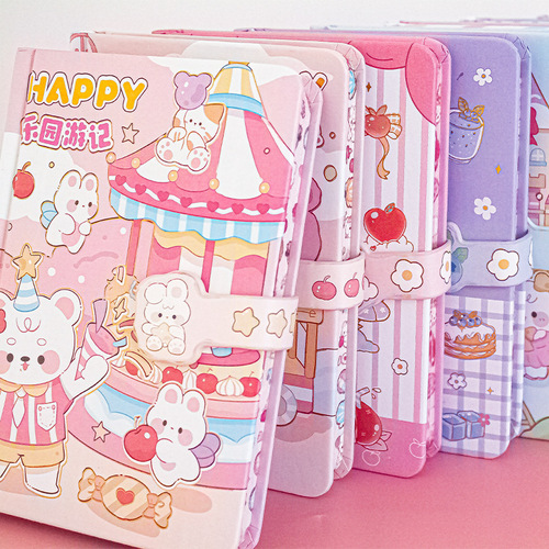 64K paper bronzing color page notebook student A6 notebook high-value cartoon cute leather-covered notebook