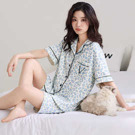 工厂睡衣女士夏季薄款纯棉短袖开衫翻领2026新款可外穿家居服套装