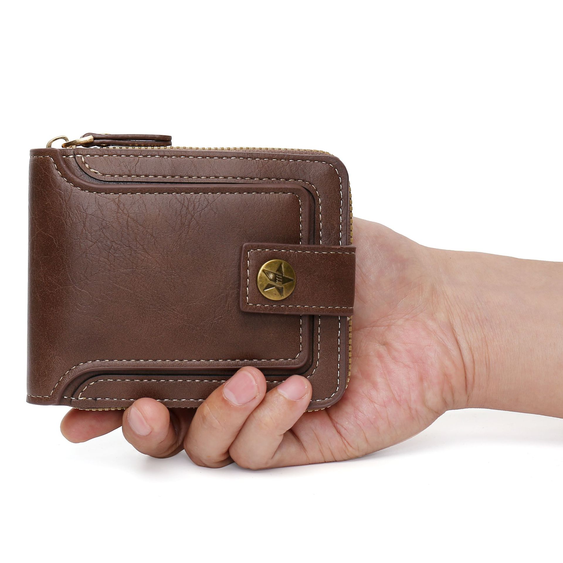 Transfronterizo popular nuevos hombres billetera corta de gran capacidad titular de la tarjeta de licencia de conducir juvenil Cartera horizontal integrada al por mayor