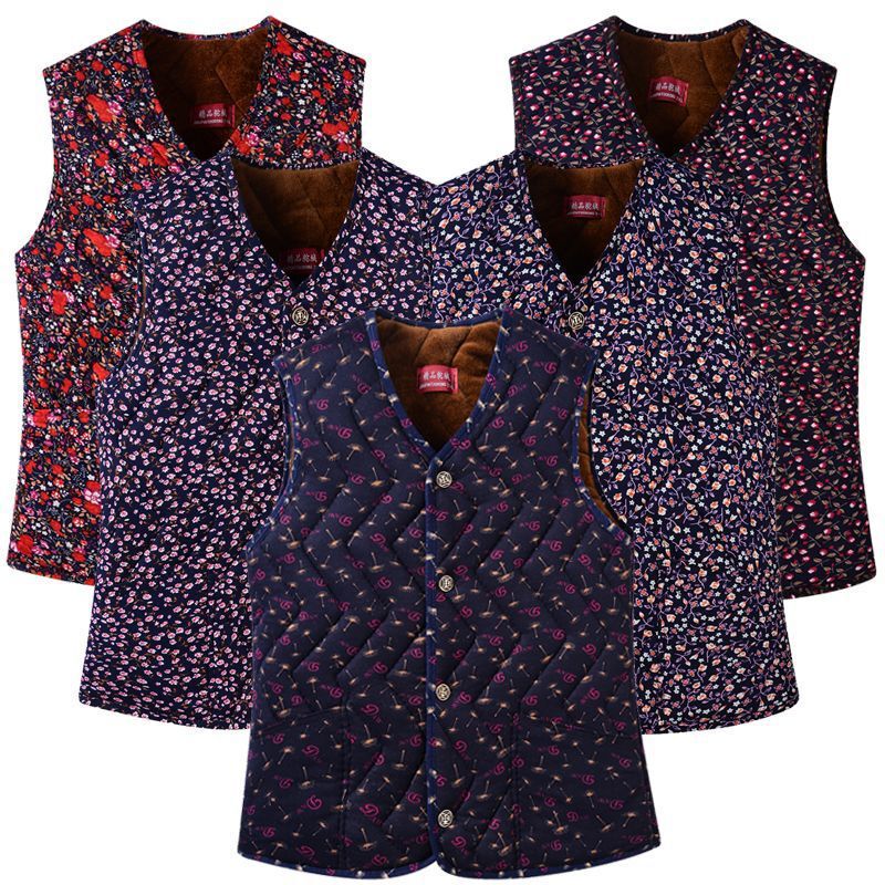 Cotton Vest Autumn and Winter Fleece Thickened Warm Vest for Mothers Camel Wool Vest for Women Middle-Aged and Elderly Women