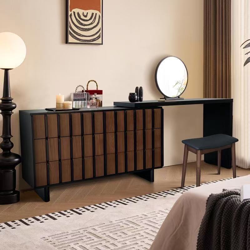 Medieval Style Dressing Table and Cupboard Integrated Bedroom Multi-Functional Telescopic Corner Storage Cabinet Modern Simple Solid Wood Makeup