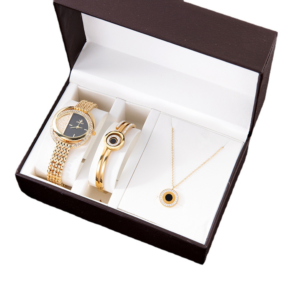Reloj de mujer de 3 piezas traje caja de regalo pulsera de acero de titanio exquisito reloj de mujer 2021 Nuevo regalo