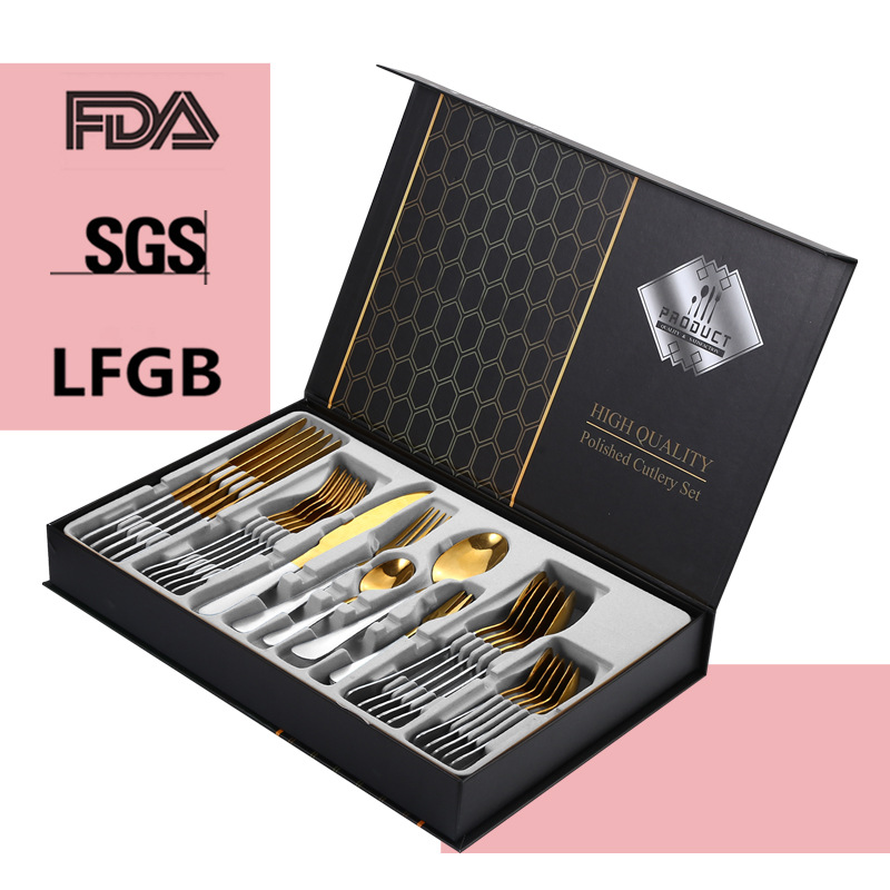1010 cinco piezas principales transfronteriza cuchillo de comida occidental, tenedor y cuchara traje de caja de regalo