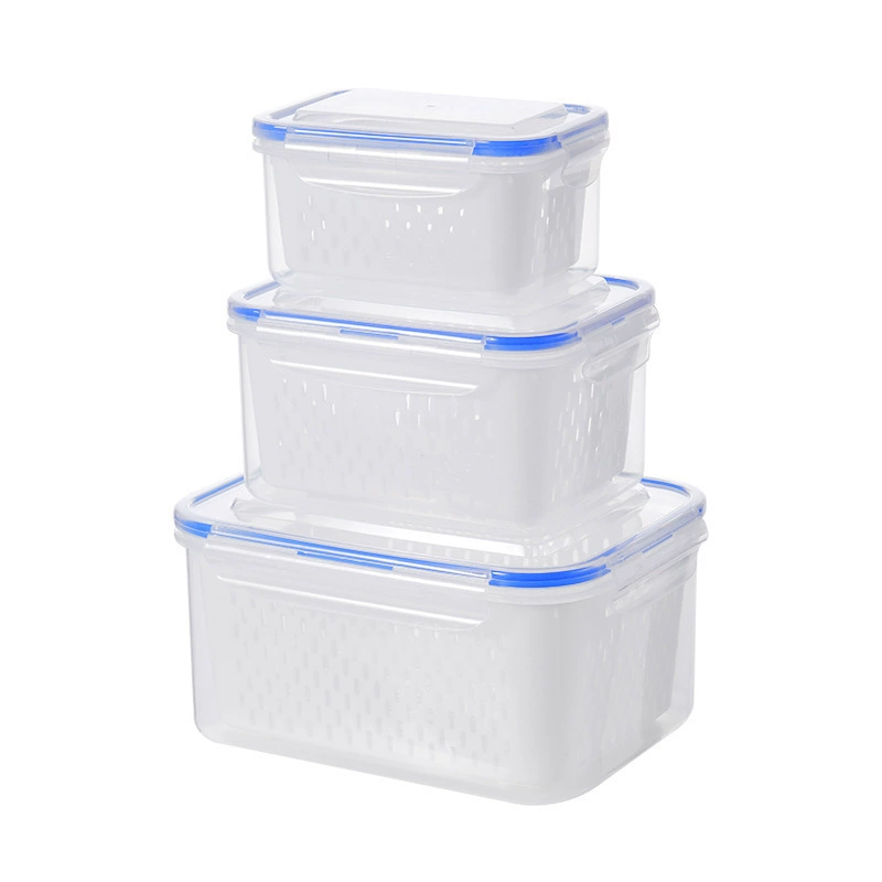 Double-layer storage box with drying rack for fruits and home organization in multiple sizes