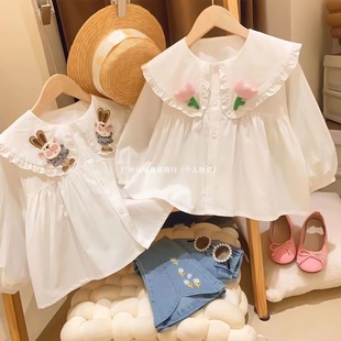 Girls' Shirt Doll Collar Base Shirt Women's Treasure Hong Kong Style Shirt Children's Princess Spring Clothes Girls Children's Top