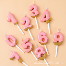 卡通复古粉色巧克力淋面饼干造型0-9数字蜡烛生日蛋糕咖啡色装饰