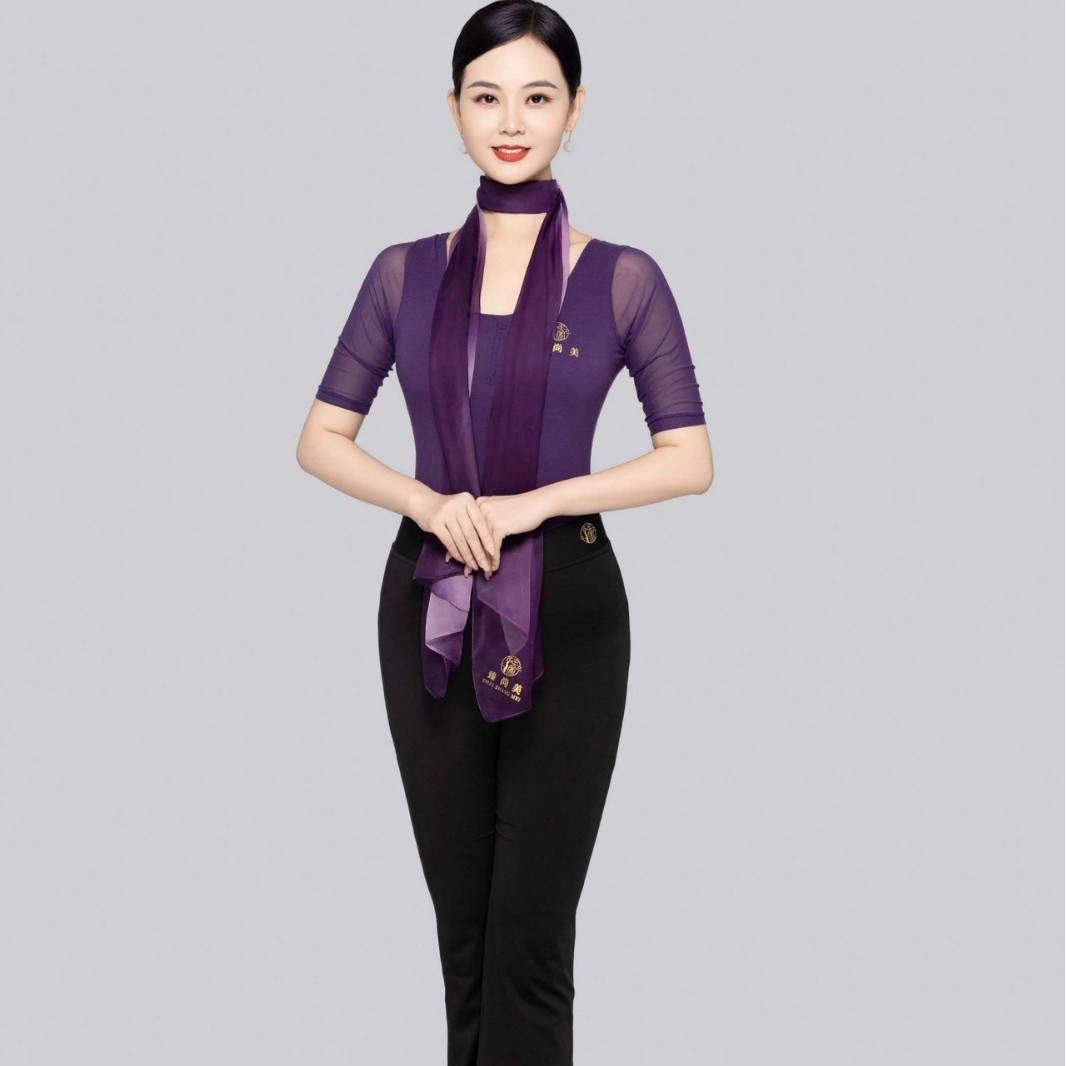 Body Etiquette Training Clothing Dance Practice Clothing suit Female Adult Net Sleeve Middle Sleeve Elegant Training Dance Clothing