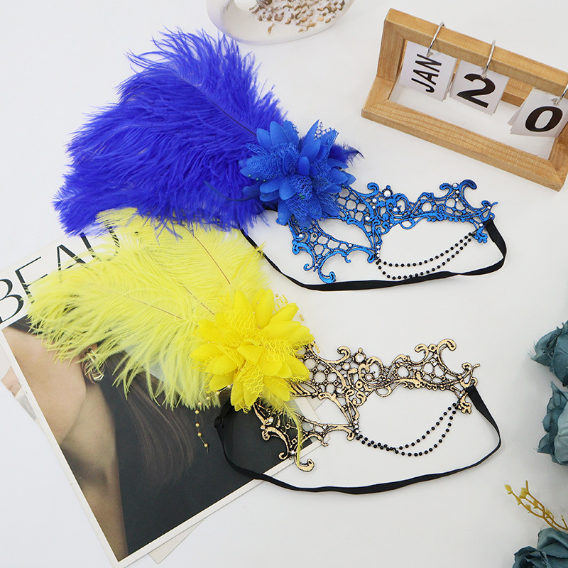 Ventas transfronterizas calientes de Halloween nuevas plumas de encaje gradiente máscara de mitad de cara maquillaje de baile accesorios de vestuario sexy