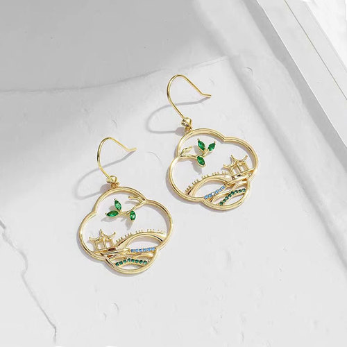 National trend Chinese style earrings, retro palace Ruyi tassel fan-shaped earrings, simple personalized earrings, antique style earrings