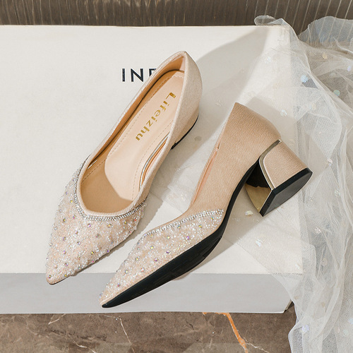  New French Spring High Heel Ankle Boots for Women, Rhinestone Evening Shoes, Plus Size 41-43