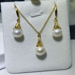 Zhuji Natural Freshwater Pearl Earrings Necklace Set 2024 New Accessible Luxury Style Niche Personalized Pearl Ear Hooks