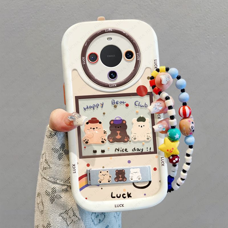 For Huawei Mate70 Mobile Phone Case with Hanging Chain mate60pro Premium All-inclusive Protective Case Party Bear