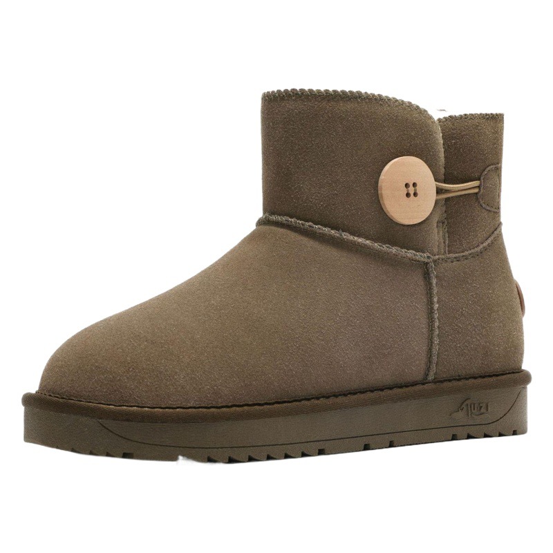 Cowhide Snow Boots for Women 2025 Winter New Cold-Proof and Warm Wooden Button Short Boots Snow Cotton Shoes for Women 3352
