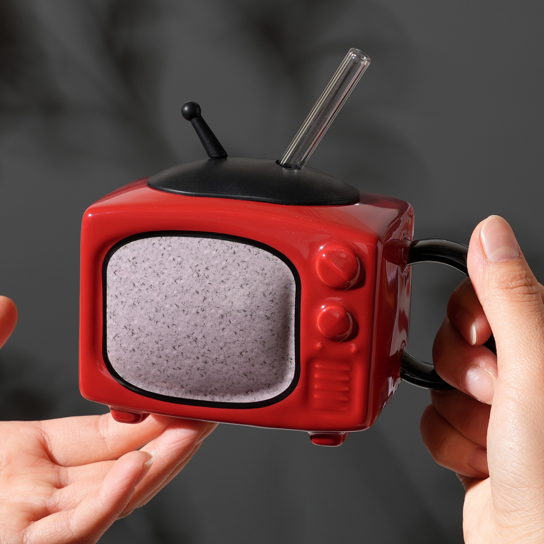 Personalidad divertida Taza de cerámica vintage TV estilo paja dibujos animados agua retro nostálgico beber regalo