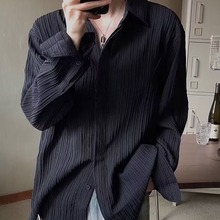 韩版纯色弹性坑条男士纯色免烫长袖衬衫秋季新款高级感纯色衬衣潮