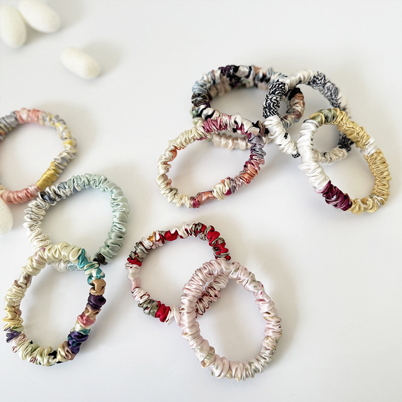 100 실크 작은 헤어 루프 색상 1cm 넓은 순수 멀 베리 실크 헤어 로프 모든 경기 헤드 라인 포니 테일 헤어 로프