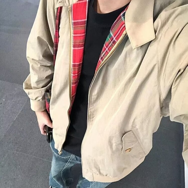 Spring and Autumn American Retro Bomber Jacket Men's Short Wide Version Vertical Collar Tooling Baseball Suit Harrington Coat Trendy Brand