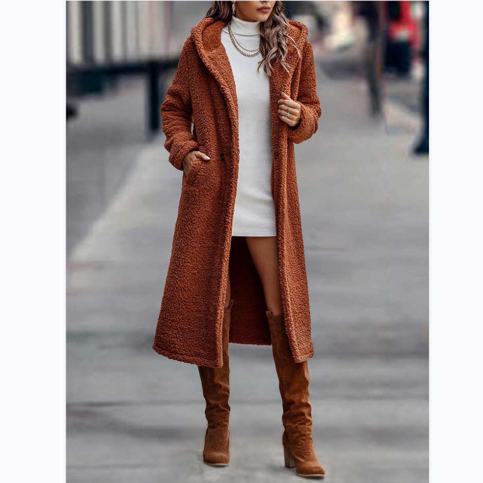 Damenbekleidung High-End-Windjacke aus Plüsch mit Kapuze für Damen, langer Mantel, Hot Girl-Windjacke für Damen_voghion.com