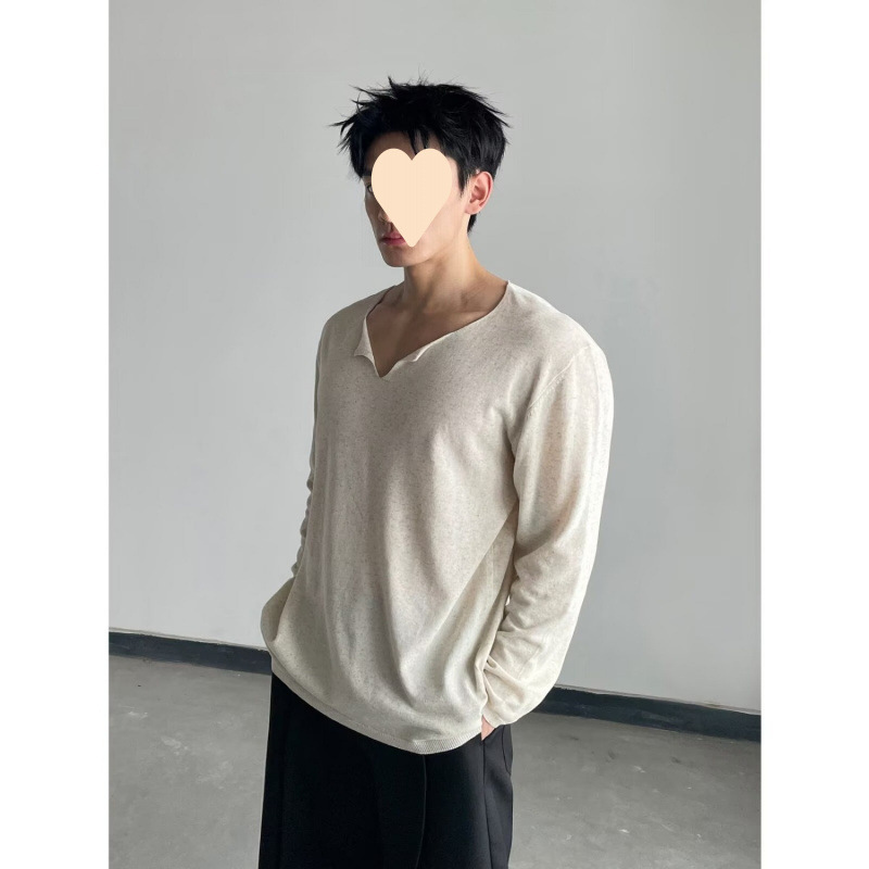 亚麻混纺轻薄长袖罩衫t恤男女宽松休闲老钱风慵懒防晒纯色上衣秋|undefined