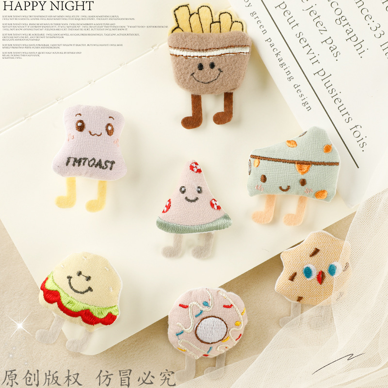 原创珊瑚袜鞋帽装饰饰品卡通食物汉堡发夹配饰胸针手工diy辅料布
