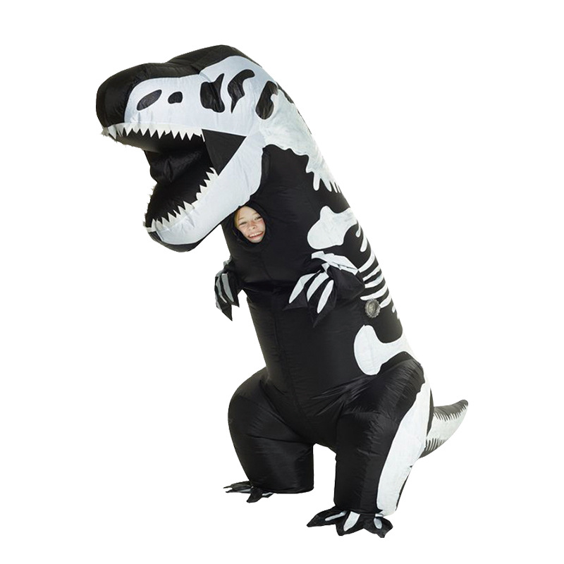 Halloween extraño negro T. rex ropa inflable muñeca cosplay esqueleto dinosaurio ropa inflable jugar